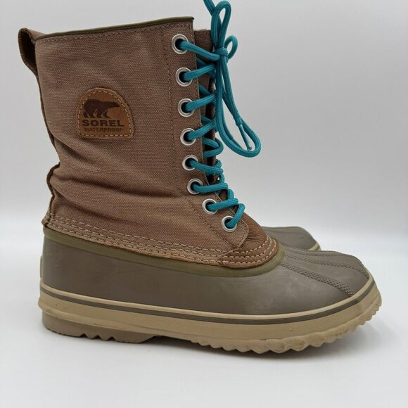 Sorel Waterproof Boots With Removable Liner Womens Size 8 Green Tan Durable - Picture 5 of 11